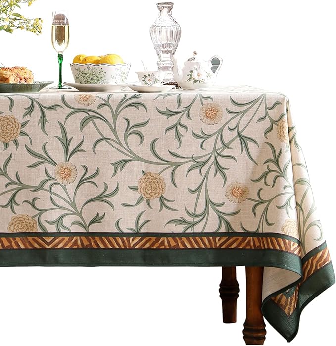 patdrea Designer Floral Linen Table Cloth for Sqaure Table,Vintage French Tablecloth,Small Colorful Decoration Cover for Kitchen Dining,Christmas,Party,Thanksgiving,67"x67"-Littledaisy