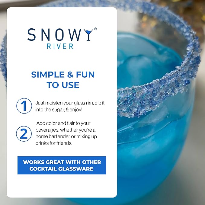 Snowy River Blue Dream, Cocktail & Margarita Sugar Rimmer - Vibrant Naturally Colored Sugar for Cocktail Rimming, Baking & Decorating, Medium Crystal - 16oz