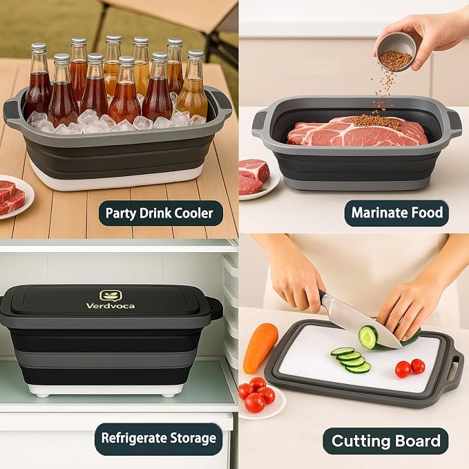 2 Pcs 16L Black Collapsible BBQ Prep Tub - Image 7
