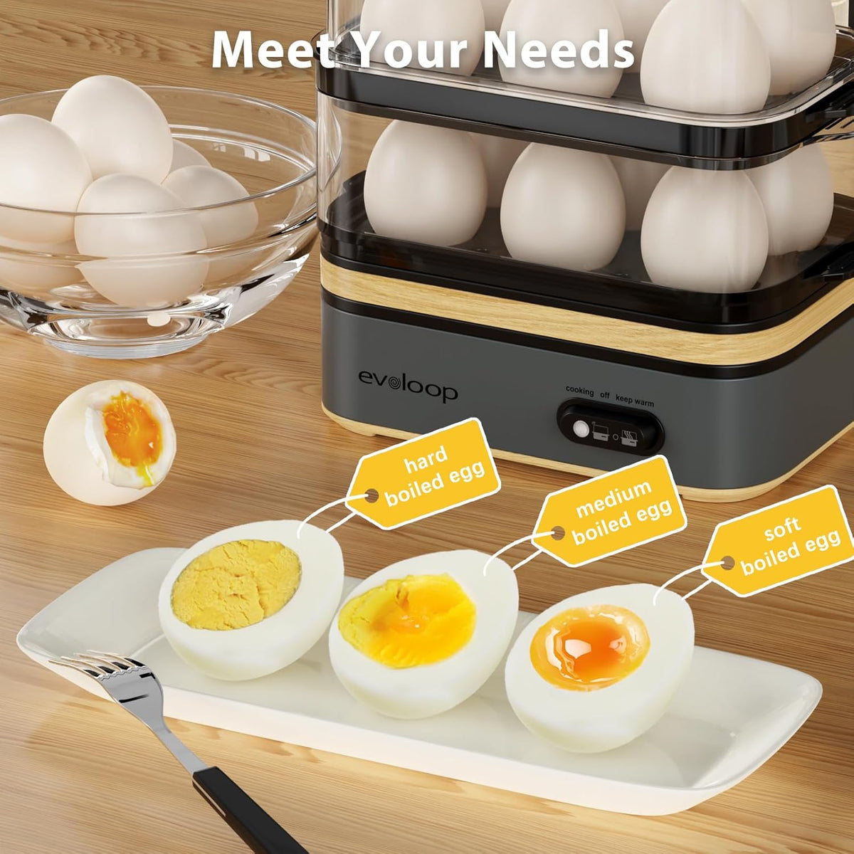 Rapid Egg Cooker Electric 12 Eggs Capacity, Soft, Medium, Hard Boiled, Poached – detail