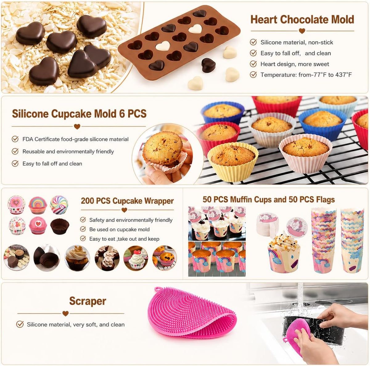 567 PCS Cake Decorating Kits with Baking kit Tools for Beginners & Pros – size reference