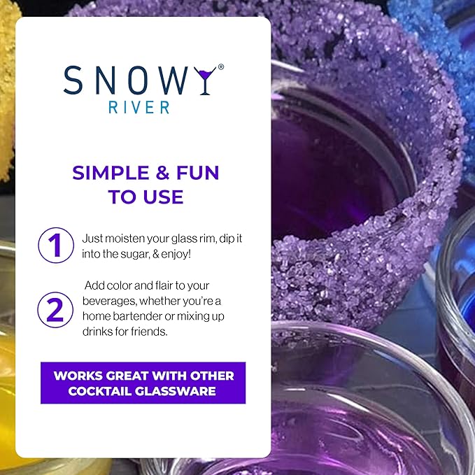 Snowy River Purple, Cocktail & Margarita Sugar Rimmer - Vibrant Naturally Colored Sugar for Cocktail Rimming, Baking & Decorating, Medium Crystal - 4oz