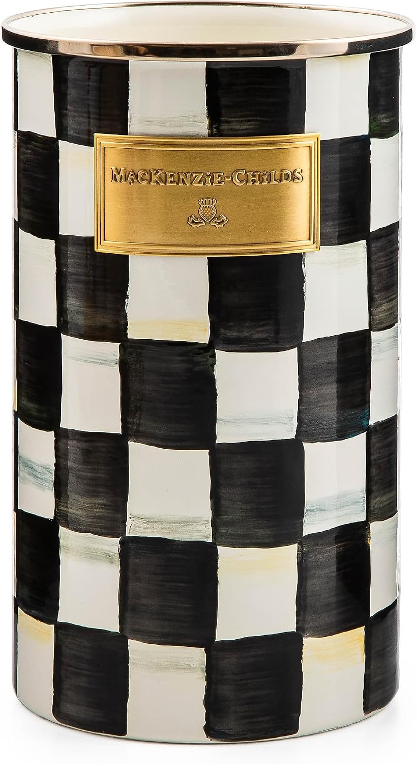 Enamel Utensil Holder, Black-and-White Courtly Check