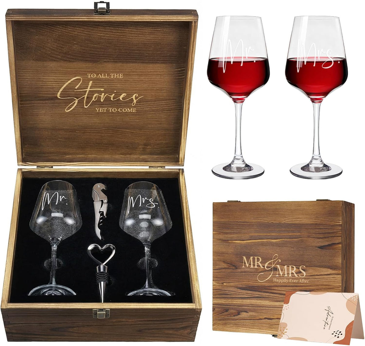 Mr and Mrs Wine Glasses, Bridal Shower Wedding Gifts for Couples