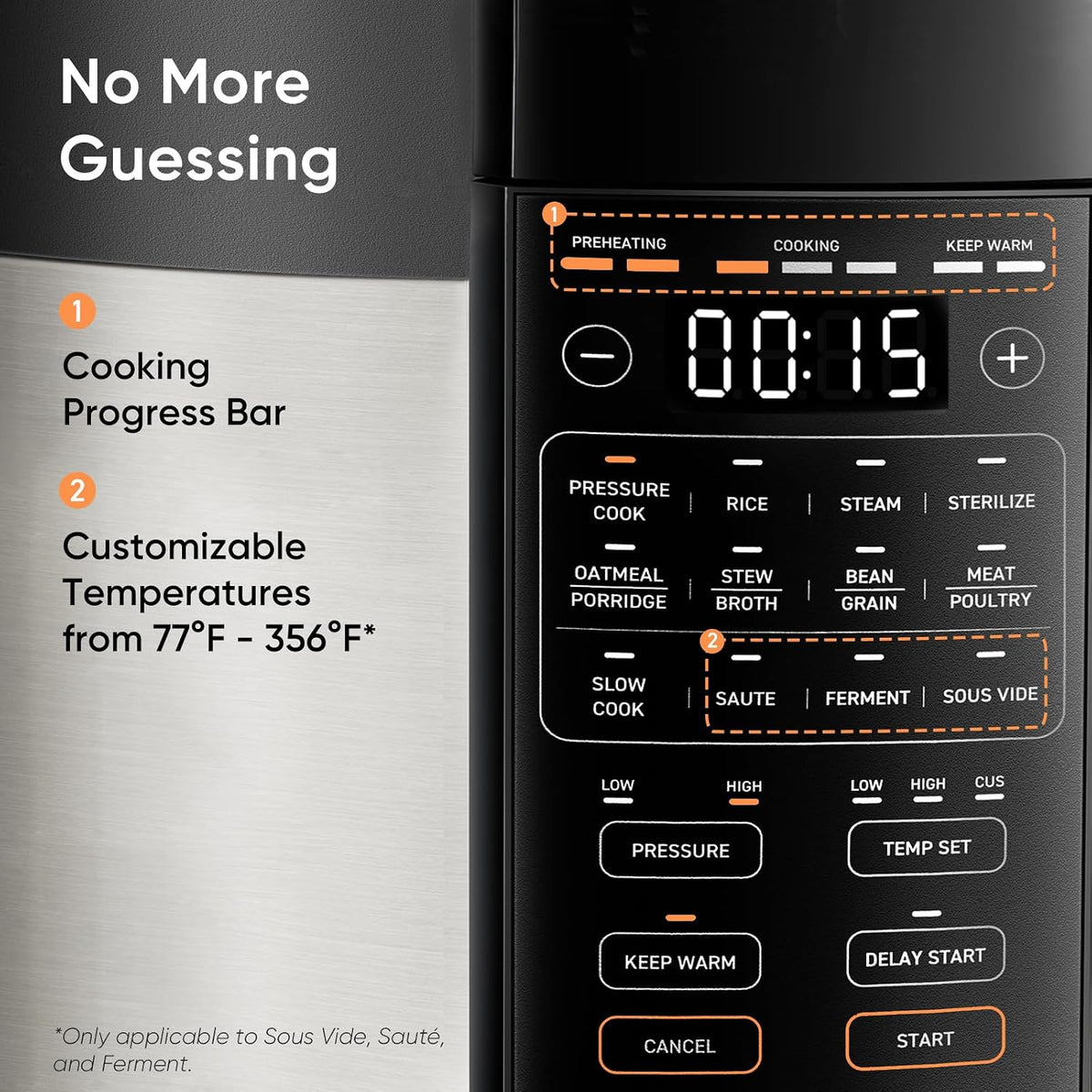 Pressure Cooker 6QT, 9-in-1, Ceramic Coating Pot, 12 Safety Features – size reference