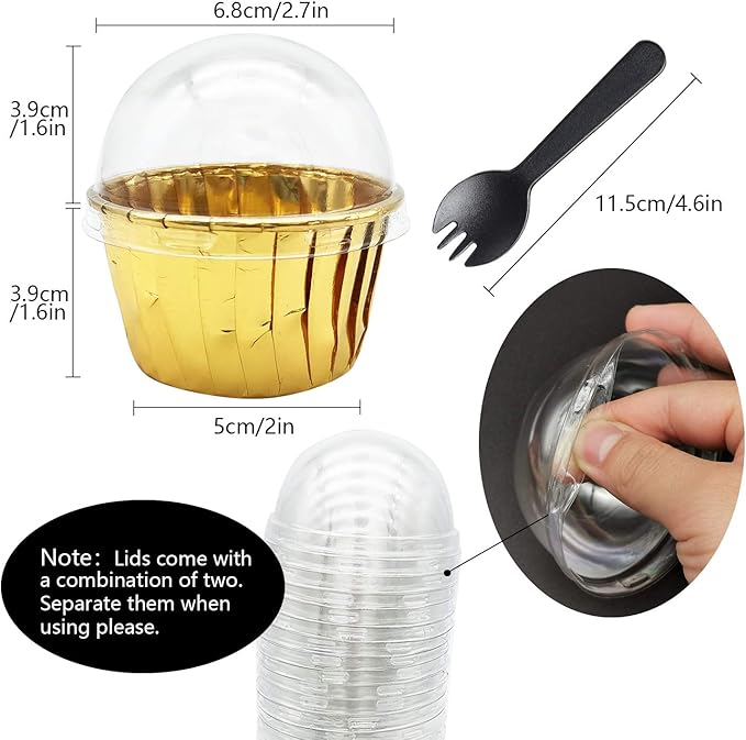 Baking Cups with Lids, Gold Foil Mini Cupcake Liners, 100 Count