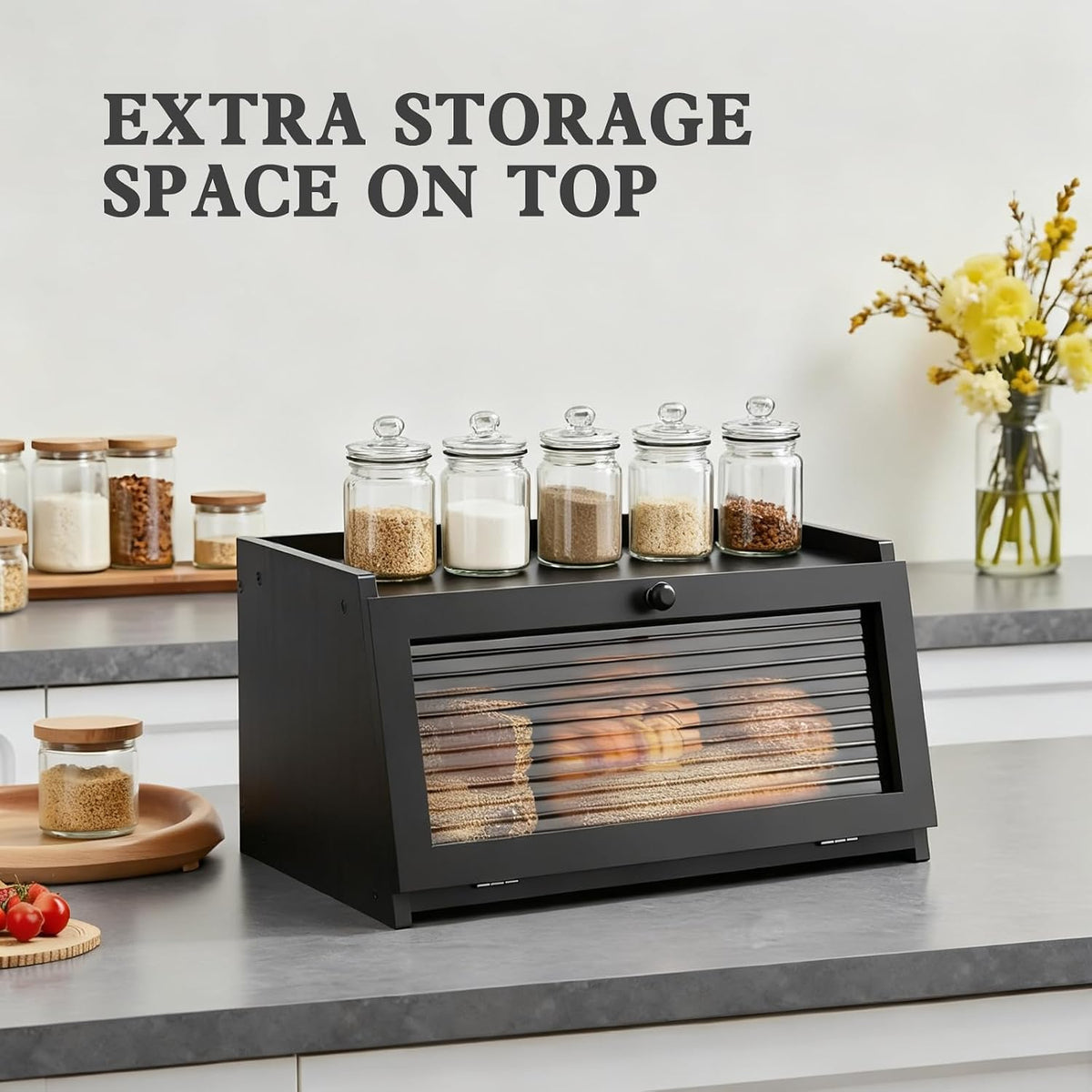 Bread Box for Kitchen Countertop,Black – close-up