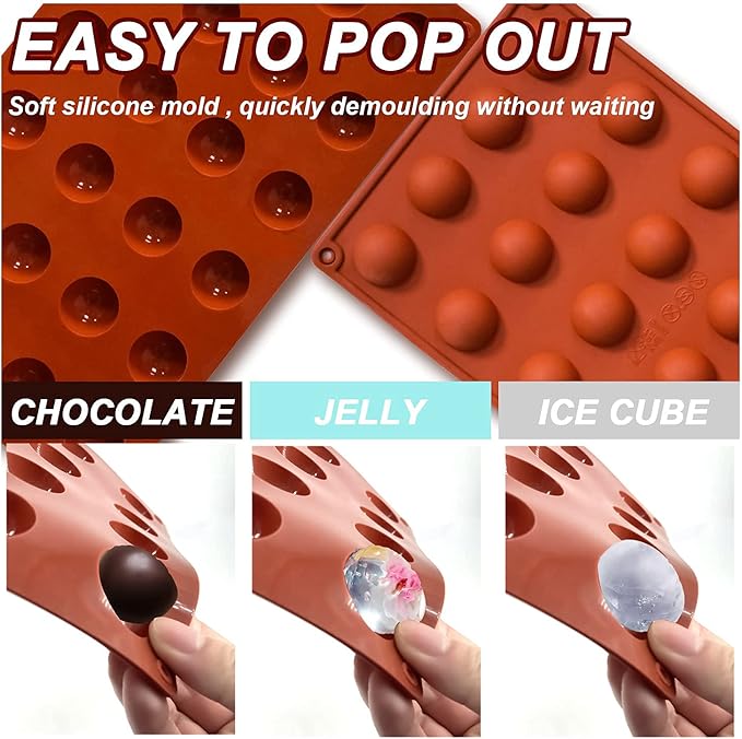 Mini 24-Cavity Semi Sphere Silicone Molds Non-Stick, 2 Packs Half Sphere Silicone Baking Molds for Making Jelly, Chocolates and Cake