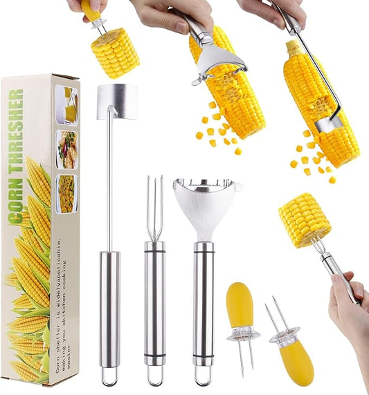 Corn Peeler and Stripper Tool, 4 Pack, Corn Peeler for Corn on The Cob, 2025 New Long Handle Stainless Steel Corn Stripper Tool, Quick Corn Cob Stripper for Home Kitchen, Restaurant & Outdoor Dining