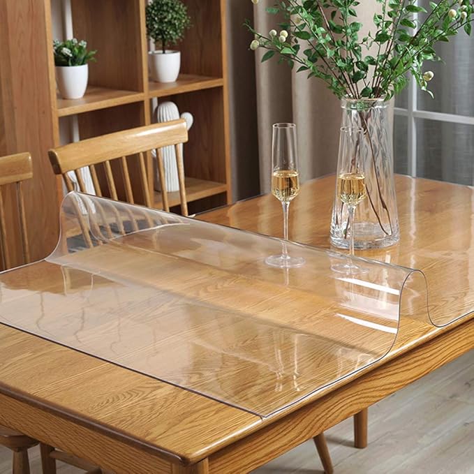 Wadrac Clear Table Protector Plastic Table Cloths PVC Night Stand Table Cover Mat Office Desk Mat Shelf Surface Protection Crystal Children Painting Cover Pad Transprent Rectangular 40x70 Easy Clean