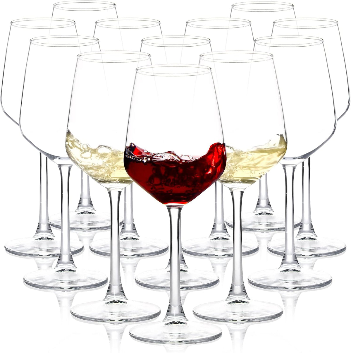 Wine Glasses Set of 12, 12oz Clear Red/White Wine Cup, Long Stem Wine Glasses