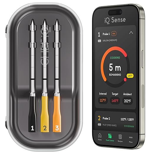 CHEF iQ Sense [2025 Model] | Smart Wireless Meat Thermometer | 3 Ultra-Thin Probes | WiFi Unlimited Range | 1000°F Heat Safe | 5 Sensors | BBQ, Grill, Oven, Smoker, Air Fryer | Gen3