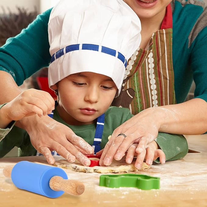Mini Silicone Rolling Pin for Kids, Non-stick Surface Wood Handle, 9 Inch 6 Pack