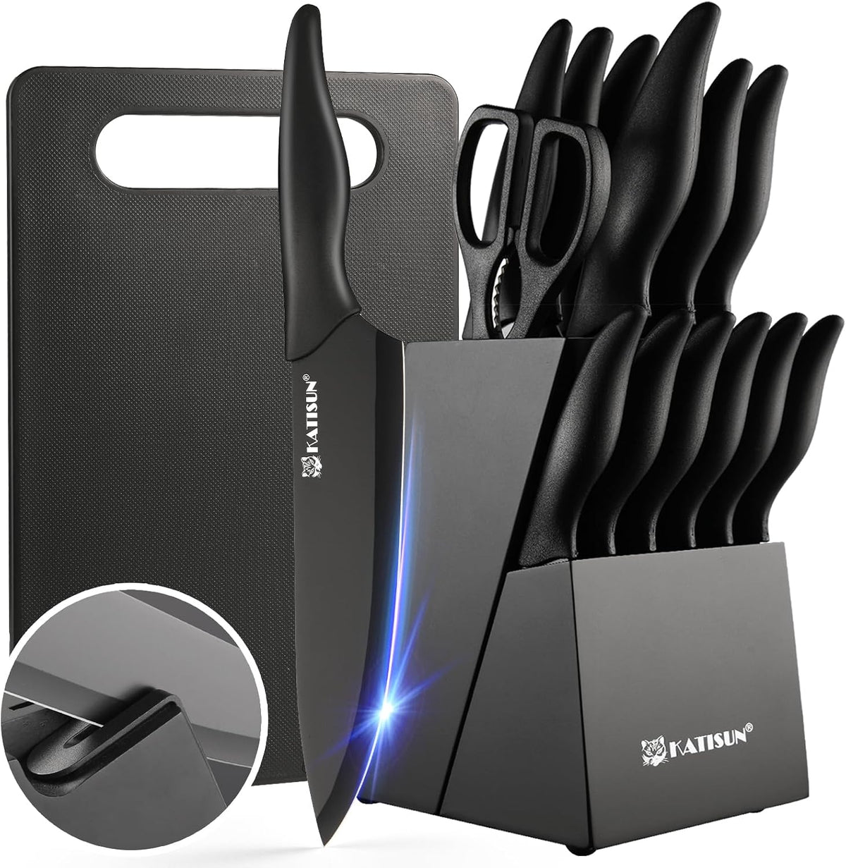 17-Piece Black Kitchen Knife Set with Block