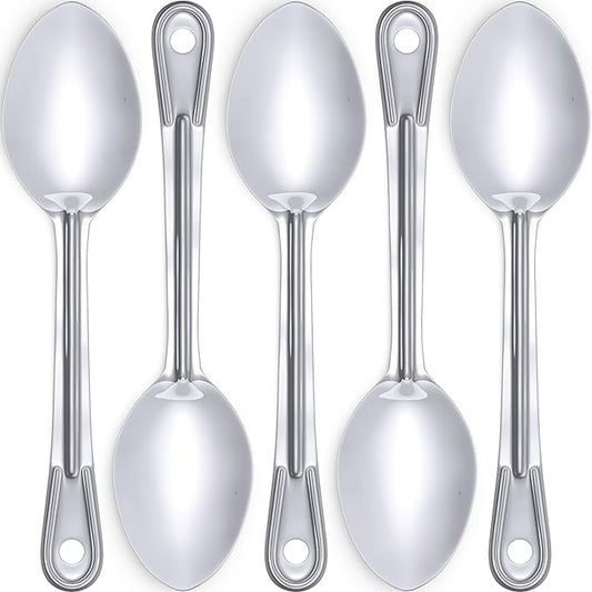 Super Strong, Ergonomic 11 in Serving Spoon 5 Pk. Big, Solid Stainless Steel Spoons for Cooking, Baking and Basting. Best Kitchen Flatware for Buffet and Banquet Service in Restaurants and Homes