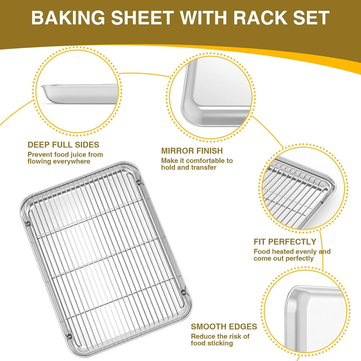Baking Sheet with Rack Set (3 Pans + 3 Racks), Stainless Steel Baking Pan – alternate view