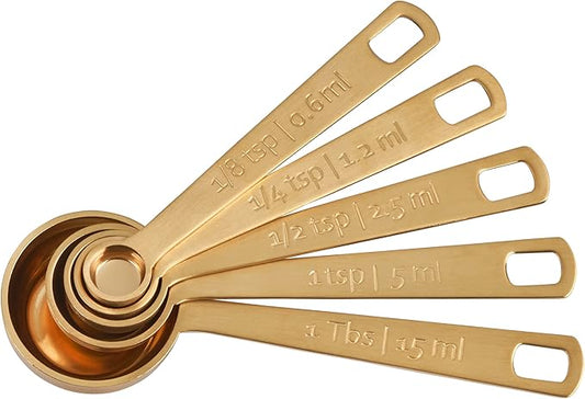 Le Creuset Measuring Spoons, Gold, Set of 5 (1/8,1/4,1/2,1Tsp,1Tb)
