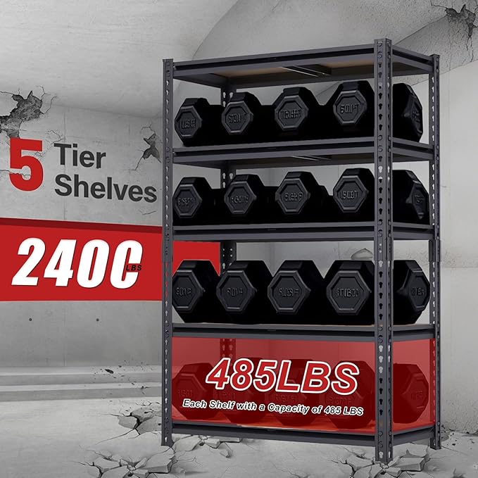 Standing Shelf Units, 2-Piece Metal Garage Rack, 12 x 28 x 60 in