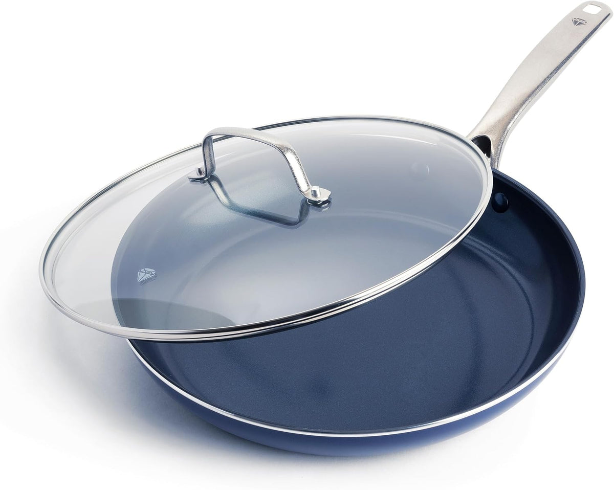 12” Nonstick Frying Pan Skillet with Lid, Diamond Infused Ceramic Nonstick Pots
