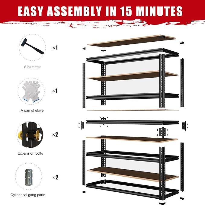 Standing Shelf Units, 2-Piece Metal Garage Rack, 12 x 28 x 60 in