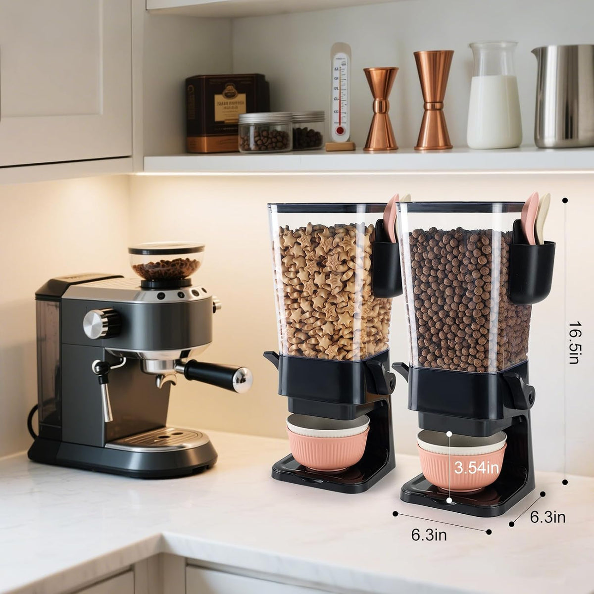 Cereal Dispenser Countertop Black 2 Pack with Bowls Spoons Cutlery Box,5.5 QT – close-up