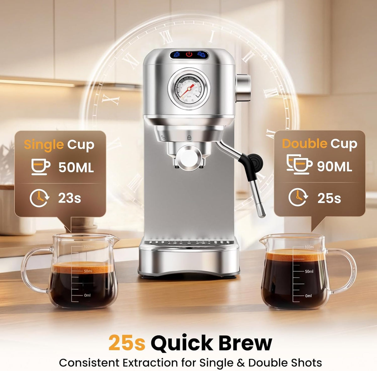 Espresso Machine 20 Bar, Compact Espresso Coffee Machine with Milk Frother – another angle