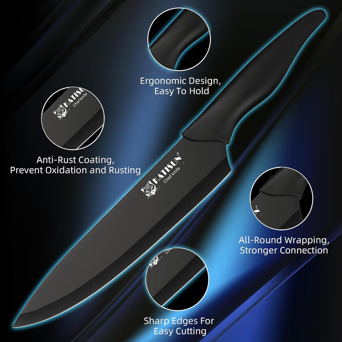 17-Piece Black Kitchen Knife Set with Block – close-up