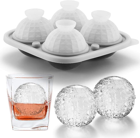 Nax Caki 3D Ball Crystal Ice Cube Tray, Large Ball Silicone Fun Shapes Whiskey Ice Mold with Funnel for Cocktails, Bourbon,Brandy, Whiskey Gifts for Men Black
