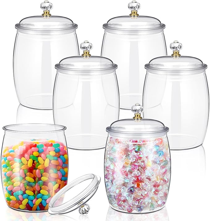 Food Jar Canisters 6 Pack, Clear Plastic Candy Jars with Lids, 42 oz