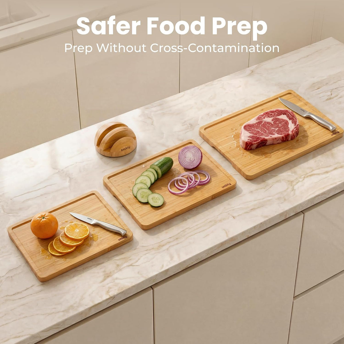 Cutting Boards for Kitchen, 3 Piece Bamboo Cutting Board with Stand – size reference
