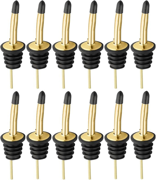 Pafusen 12 Pack Liquor Bottle Pourers, Liquor Pour Spout for Liquor Bottles, Stainless Steel Olive oil Dispenser Spout, Alcohol Pourer Spouts Dust Caps Covers, Gold