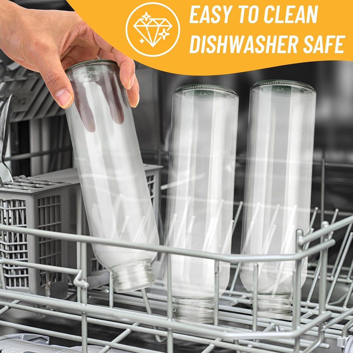 [12 Pack] 18 oz Glass Water Bottles with Lids, Juice Bottles, Clear glass juice – size reference