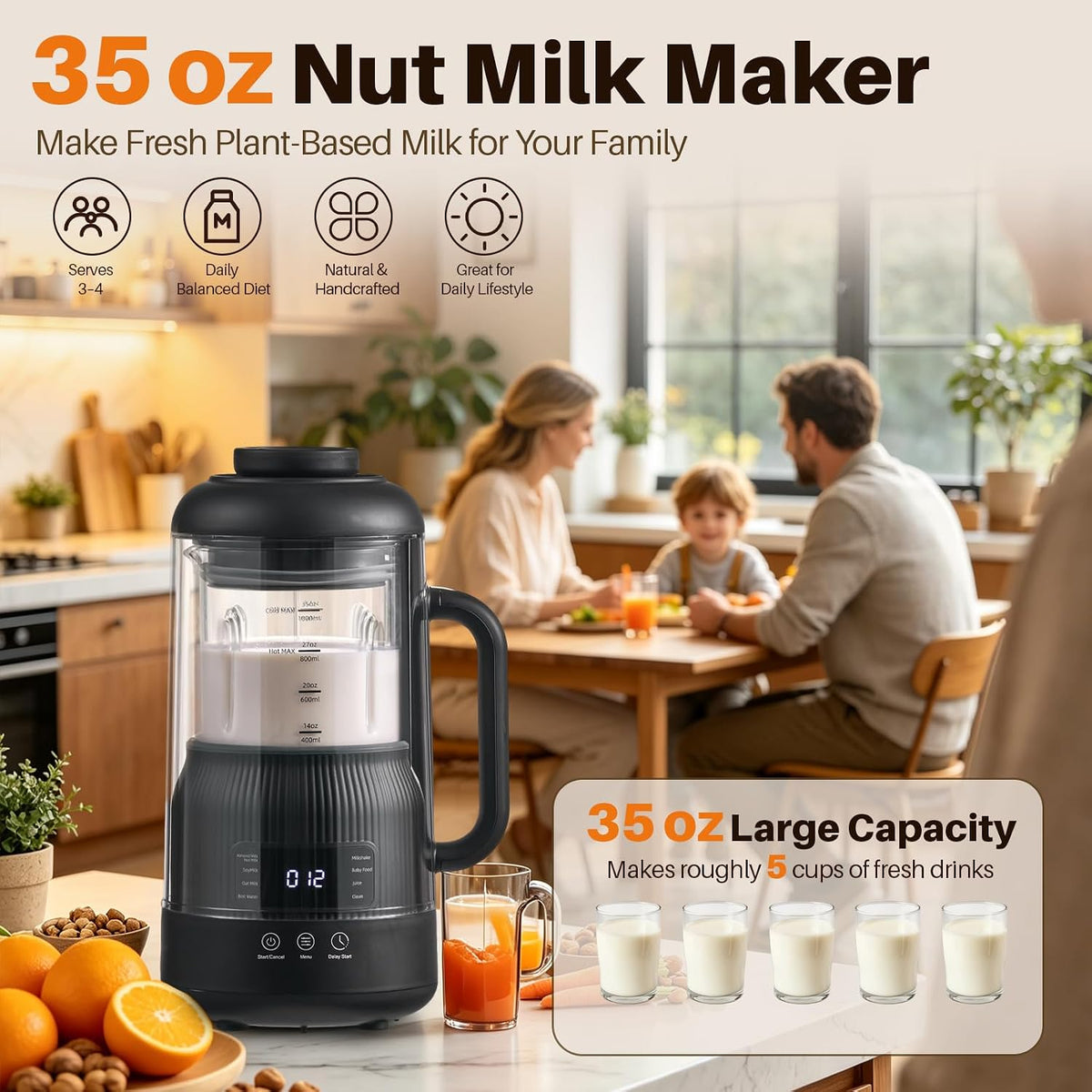 8-in-1 Nut Milk Maker with Silent Shield 12H Delay Start/Keep Warm 35oz – detail