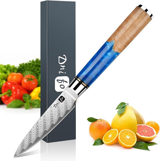 Classic Paring Knife 3.5 Inch, Japanese VG10 Steel Damascus Fruit Knife, Sharp Small Kitchen Knife with Gift Box and Resin Wood Handle,Ideal Birthday Gift for Men and Women