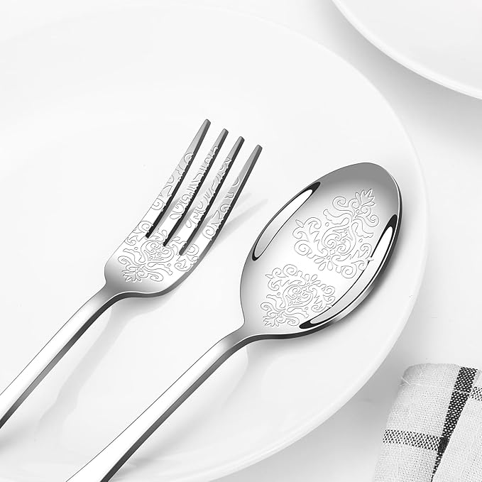 40 Pcs Silverware Set for 8 with Classical Flower Embossed Design, Food Grade Stainless Steel Flatware Set, Eating Utensils Sets Include Fork/Knife/Spoon, Reusable Cutlery Set, Dishwasher Safe