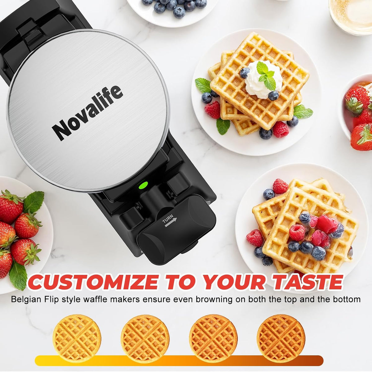 Waffle Maker, 1400W Belgian Waffle Maker, Double Waffle Iron 180° Flip, 8 – features