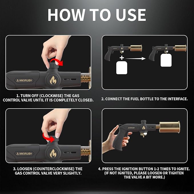 Cooking Torch, Adjustable Flame, Black, Propane Tank Not Included