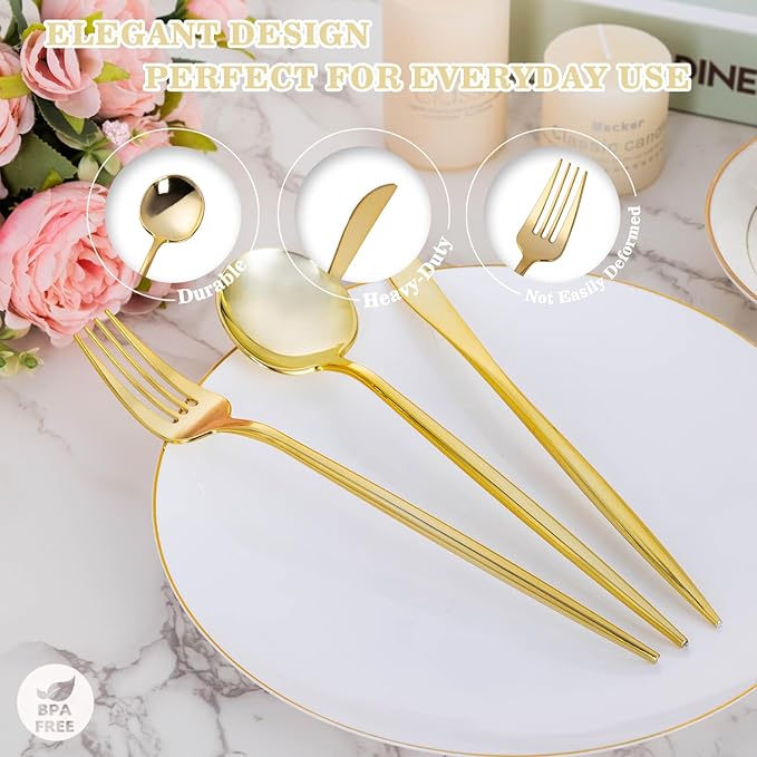 Forks, Gold Plastic Disposable Silverware Set, 150 Count