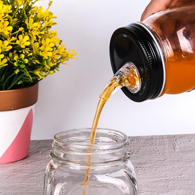 Mason Jar Pour Spouts. free flow Mason Jar Pour Spouts, mason jar for spout regular mouth size 70mm dispenser germination cover. Suitable for any liquid. LeakProof 10Pack + 20 Black Lid Caps (10
