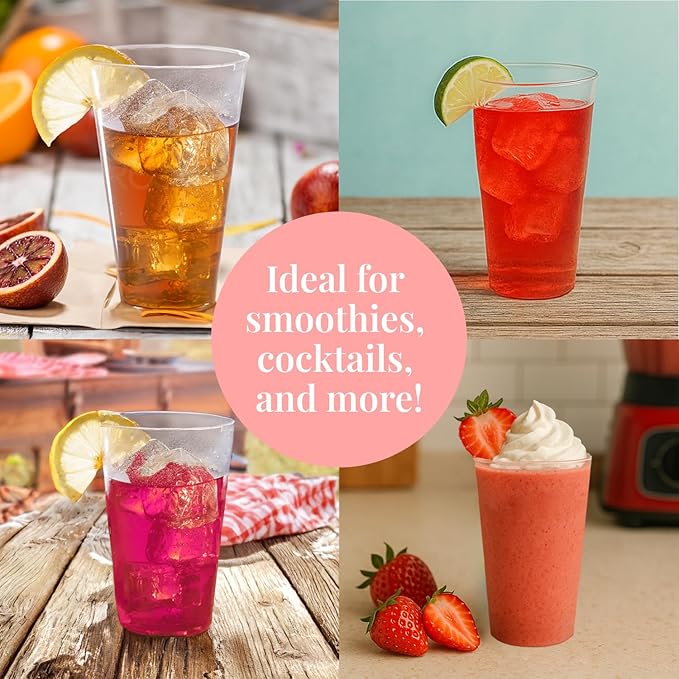 Disposable Plastic Cups 14 oz Clear, 100 Count Stackable