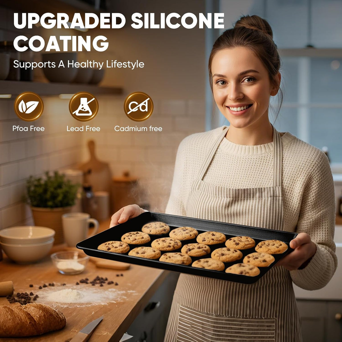 Nonstick Baking Sheet Set of 3, Heavy Duty Cookie Sheets for Oven – size reference