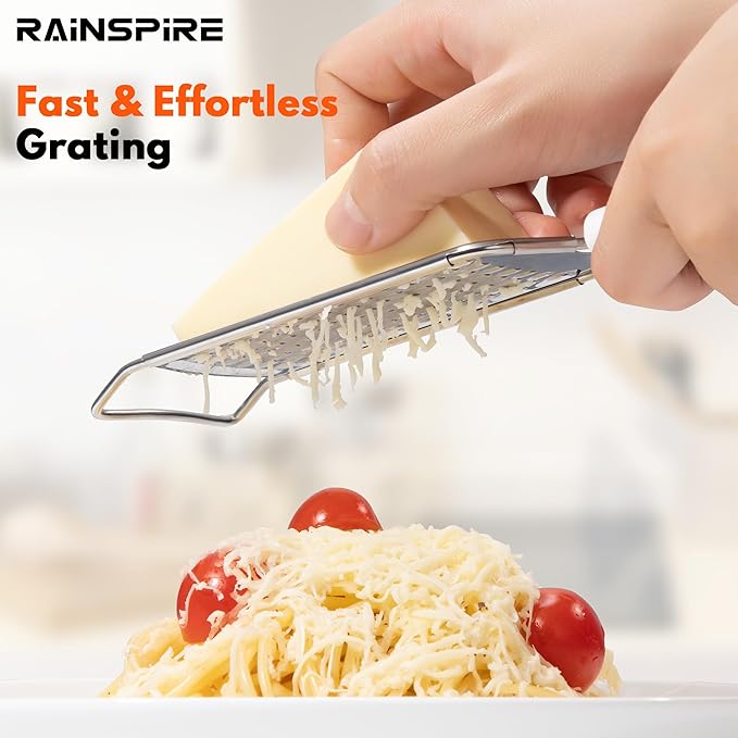 Rainspire Professional Cheese Graters for Kitchen Stainless Steel Handheld, Metal Lemon Zester Grater With Handle For Cheese, Chocolate, Spices, Kitchen Gadgets And Tools, Soft Grip Handle, Black