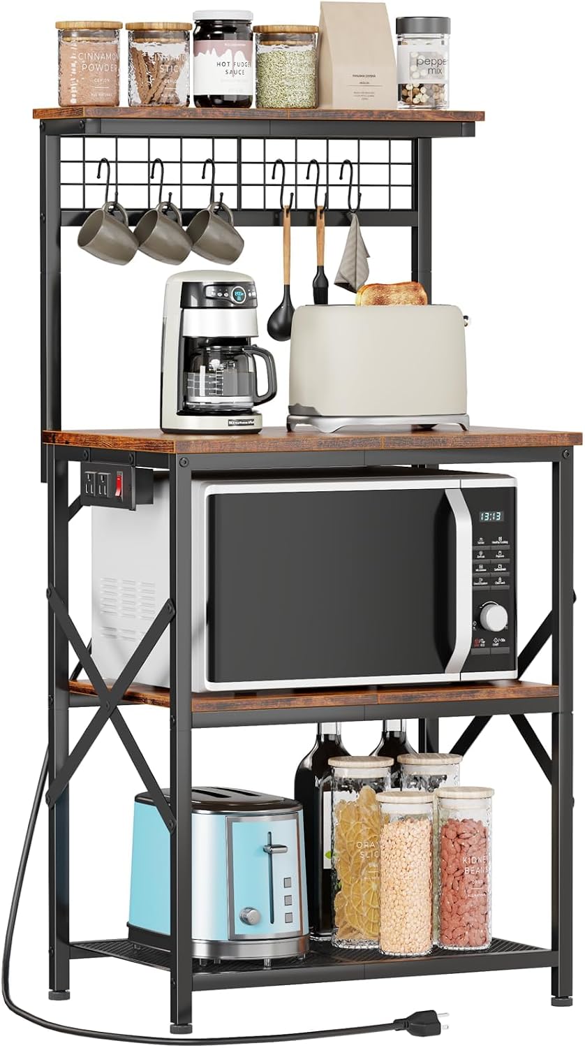 Kitchen Bakers Rack with Power Outlet, 22-Inch Microwave Stand