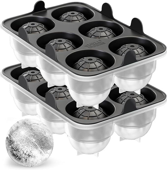 Large Round Ice Cube Trays - Set of 2, Silicone Ice Ball Molds for Chilly Drinks, Perfect Whiskey Ice Molds, for Cocktails - BPA-Free