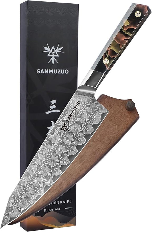 Kitchen Chef Knife 8 Inch, Professional Kitchen Knife, Ultra Sharp Damascus Powder Steel with Full-tang Resin Handle, Bi Series