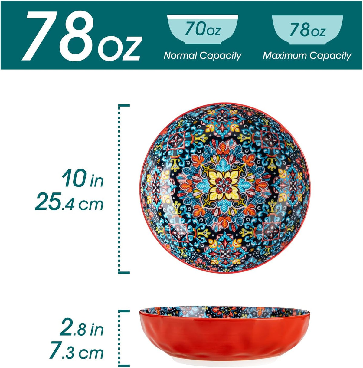 Large Serving Bowls,78 Oz Salad Bowls Set of 2, Red – detail
