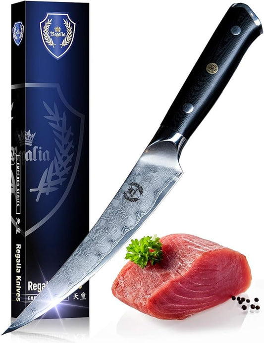 Regalia Boning/Fillet Knife: Professional Japanese 6 Inch Razor Sharp AUS10 Premium High Carbon 67 Layer Damascus Stainless Super Steel Full Tang Chef’s knives w/G-10 Handle Knives