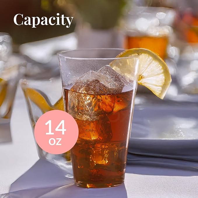 Disposable Plastic Cups 14 oz Clear, 100 Count Stackable