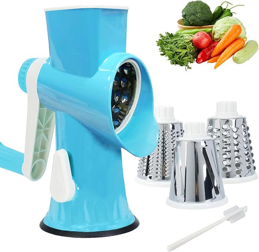 Rotary Cheese Grater with Handle-Versatile Cheese Grater Non-Slip Suction Base,Cheese Shredder & Food Slicer for Cheese,Carrots, Cucumbers,Nuts-Compact & Easy Clean Kitchen Kitchen Tool (dark blue)