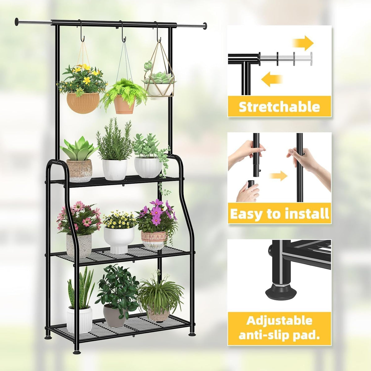 Plant Stand Indoor Outdoor, Heavy Duty Metal 3 Tiered Hanging Plant Shelf – features
